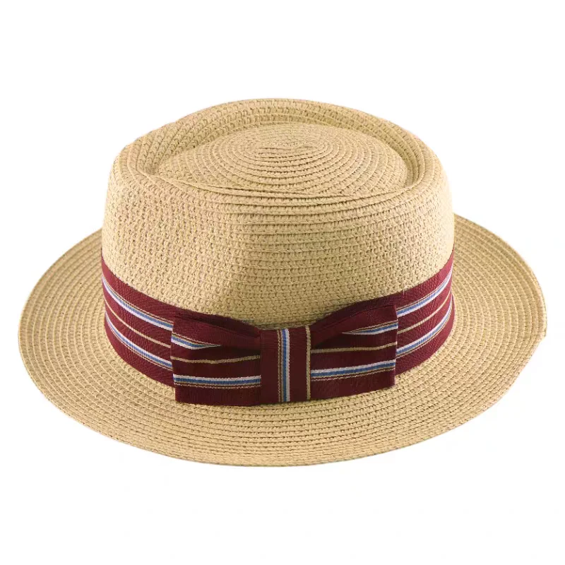 

Cross-Border Hot Sale Spring Summer Straw Hat - Unisex Wide Stripe Woven Jazz Cap, Sun Protection Casual Fedora Hat