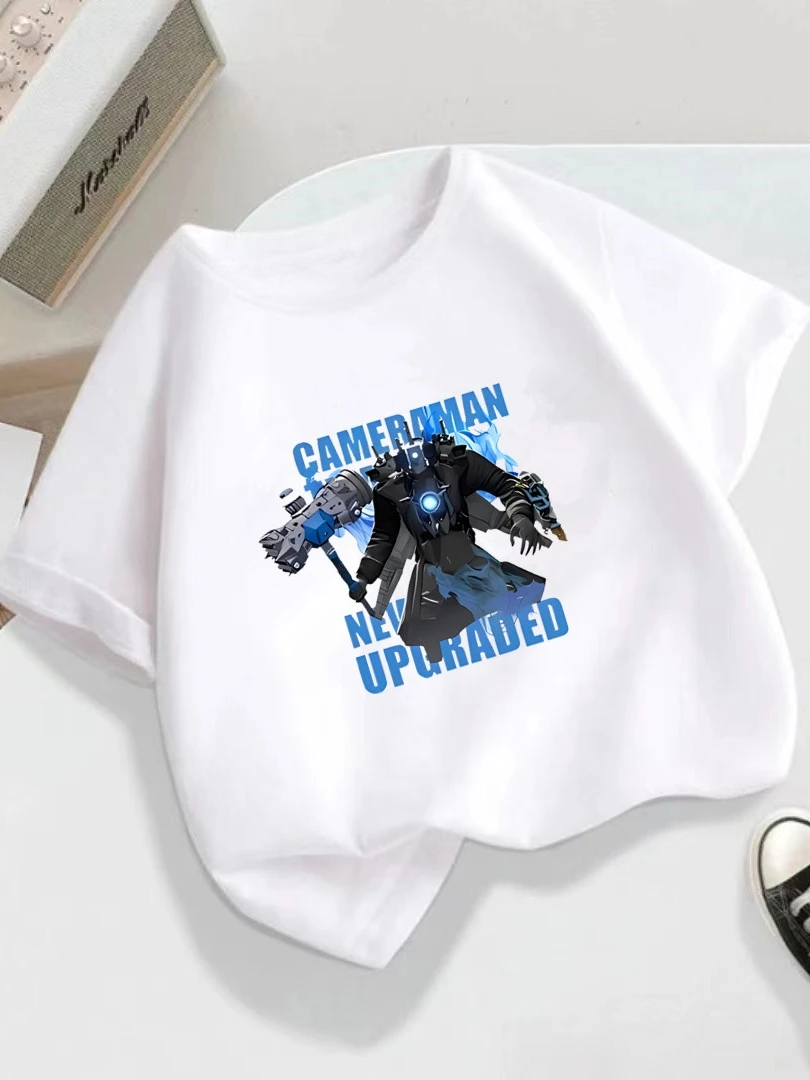 Short-sleeved Pure Cotton Summer Children's Cartoon Casual Titan Monitor Figure, Speaker Figure and Toilet Figure