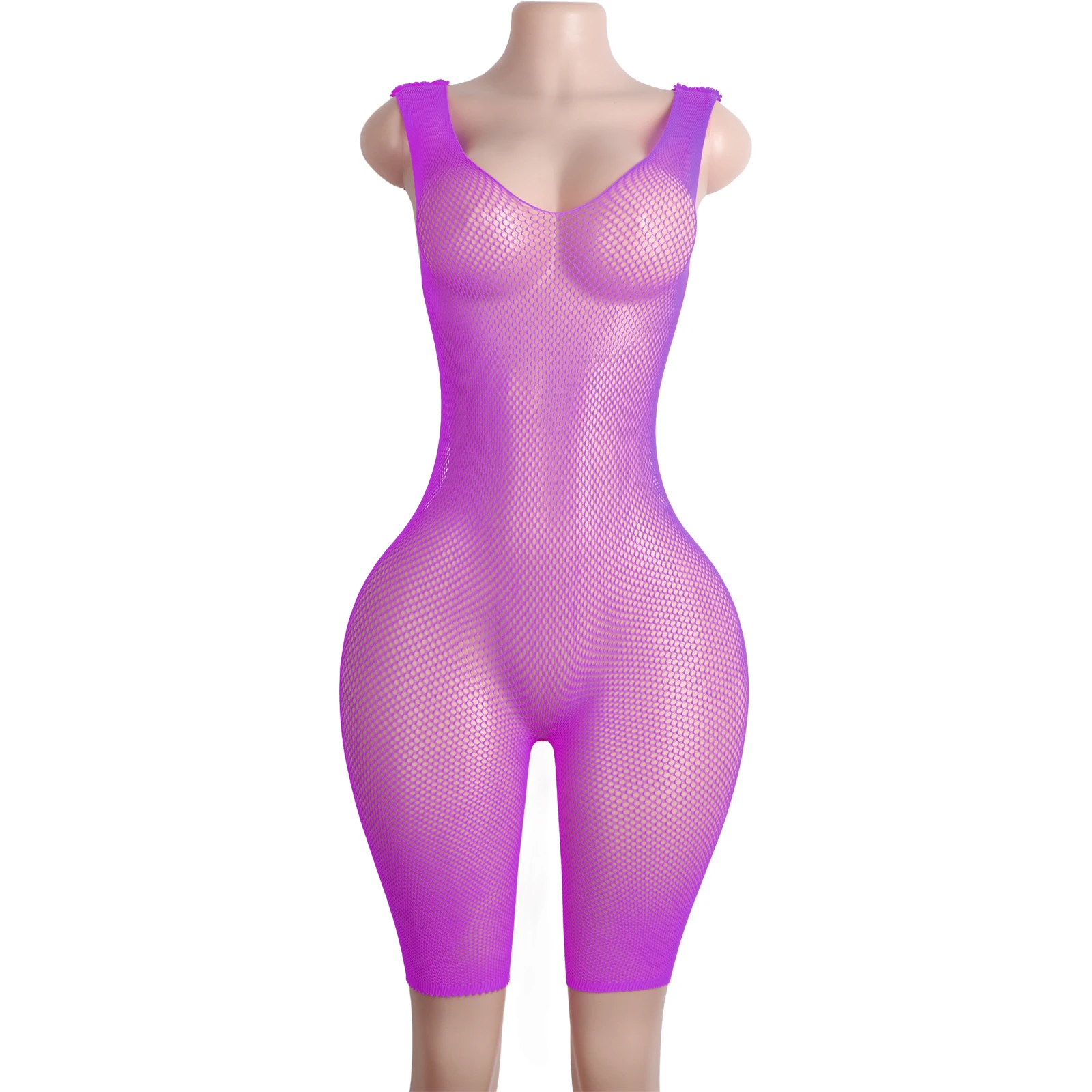 Striped Fishnet Jumpsuit Plain Pants Micro Mesh Performance Apparel Nightclub Stage Wear Sexy Adult Fashion Exotic Dancewear