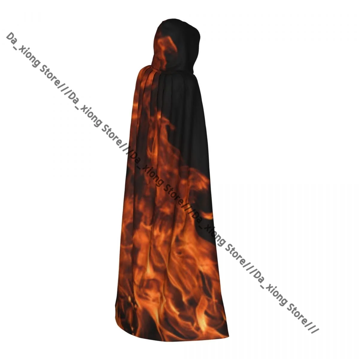 Medieval Halloween Cosplay Cloak Hooded Coat Blaze Burning Fire Flame Background Cape Coat Long Trench Costume Wizard Cloak