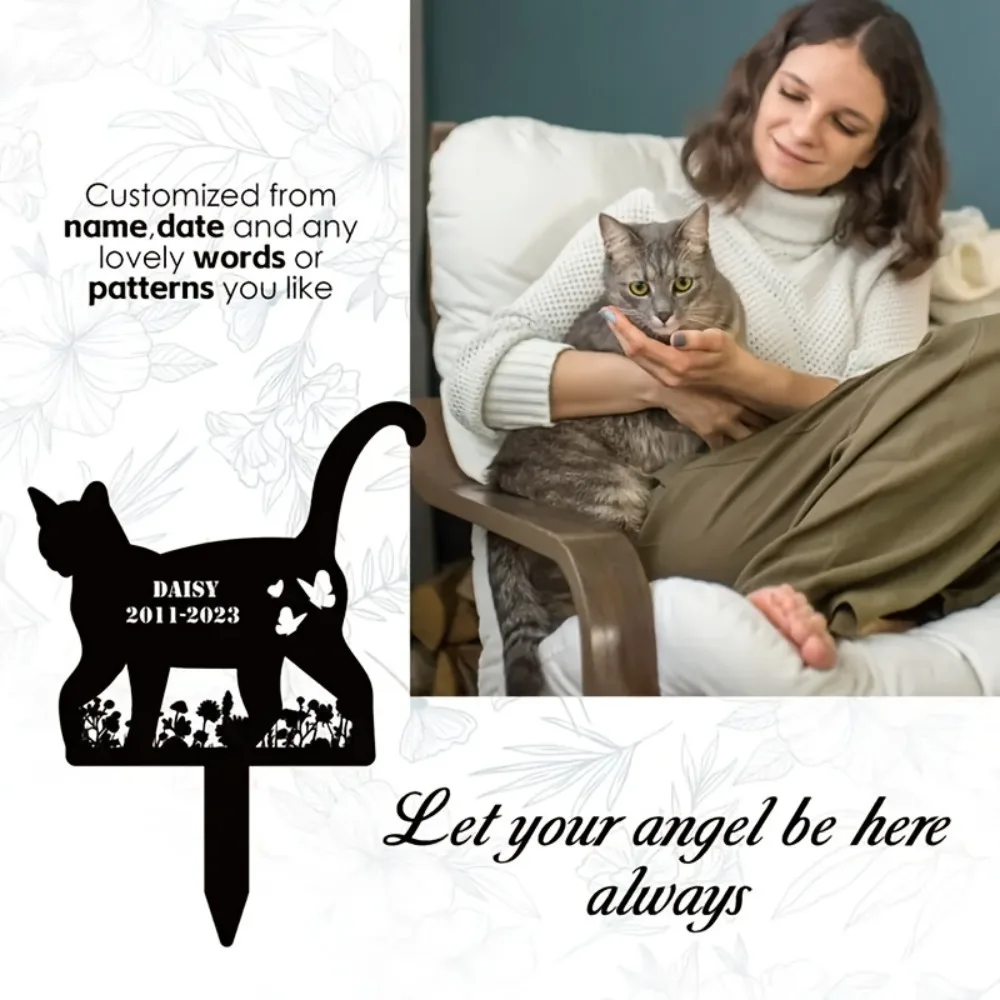 2D Flat Custom Cat Silhouette Wrought Iron Garden Stake Personalized Name Outdoor Decor Gift For Cat Lovers - view 2