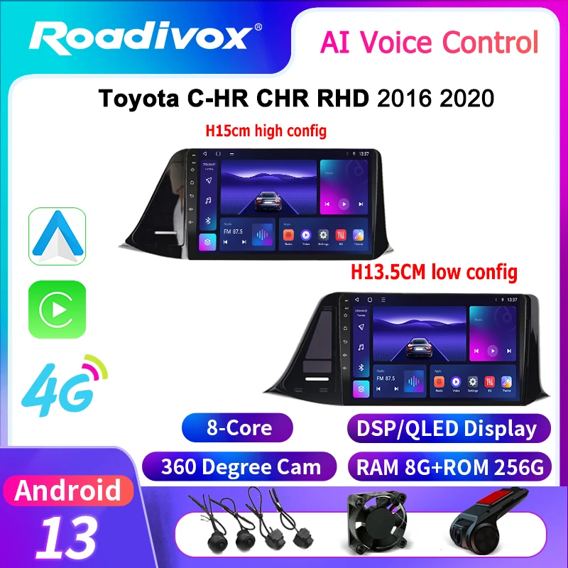 

roadivox Android car radio for Toyota C-HR CHR RHD 2016 2020 stereo GPS Navigation video Multimedia Player tape recorder