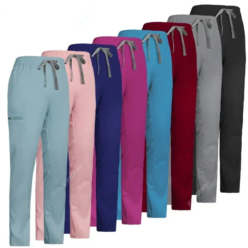 Dentist Nurse Accessories Workwear Pant Solid Color Women Scrub Trousers More Pockets Pant Pet Clinic Nurse Uniform Scrub Bottom