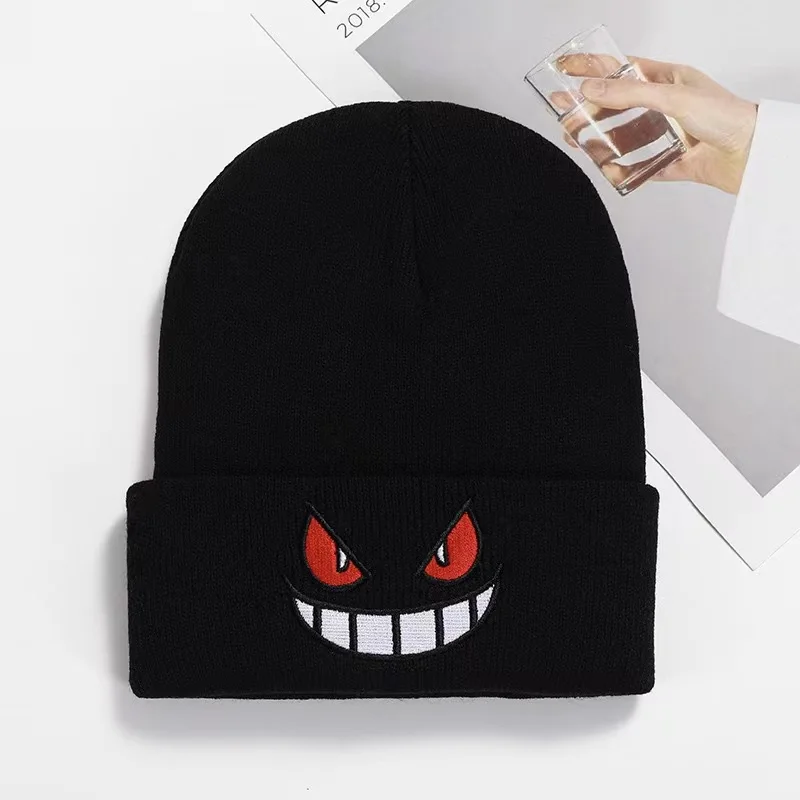 Gorro de Gengar de punto bordado para adultos y niños, gorro cálido de Anime Unisex, regalo de Navidad, utilería de Cosplay, Otoño e Invierno