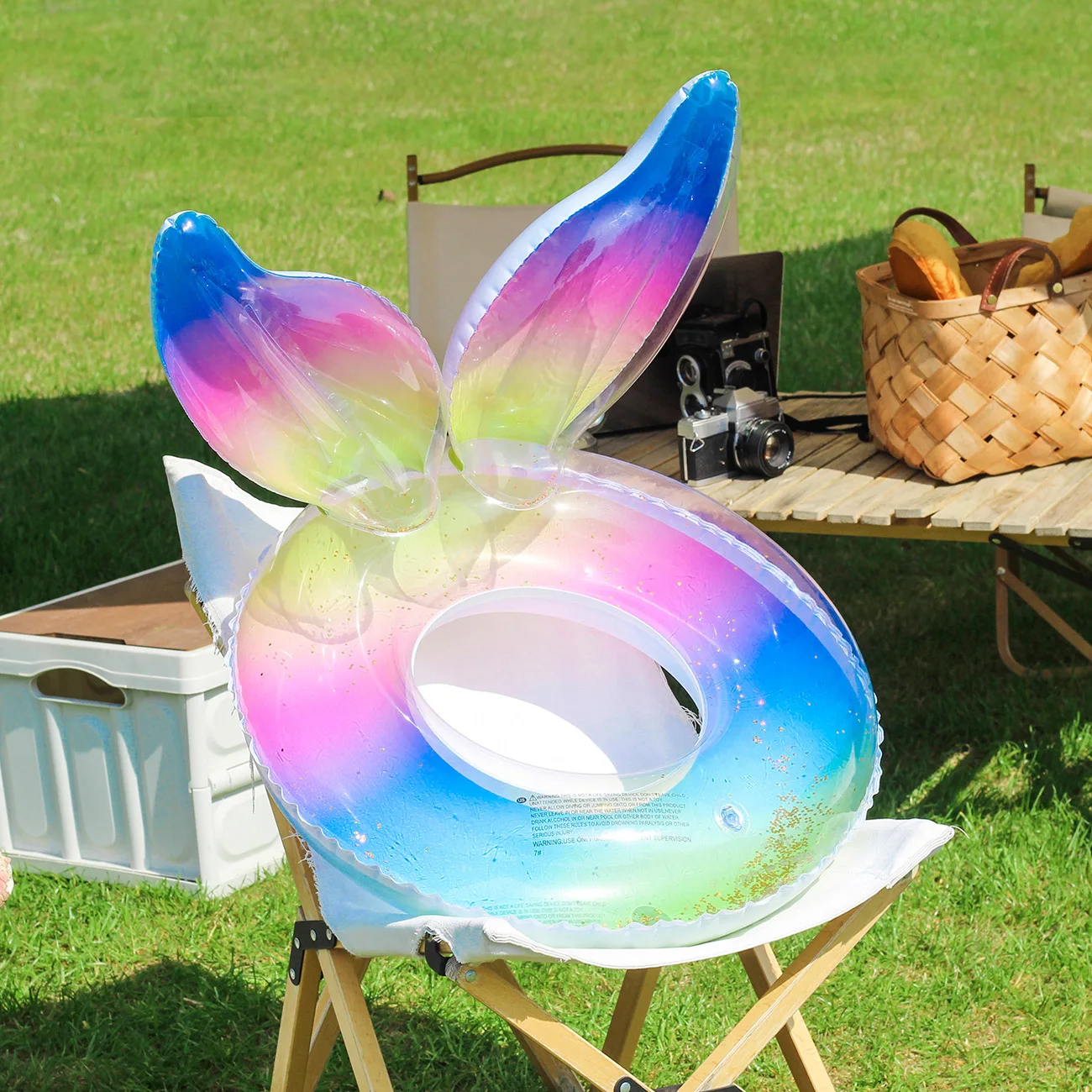 1PC Rainbow Tail Thickened Pool Float, Summer Adult Simple Float Circle, Suitable For Beach Parties