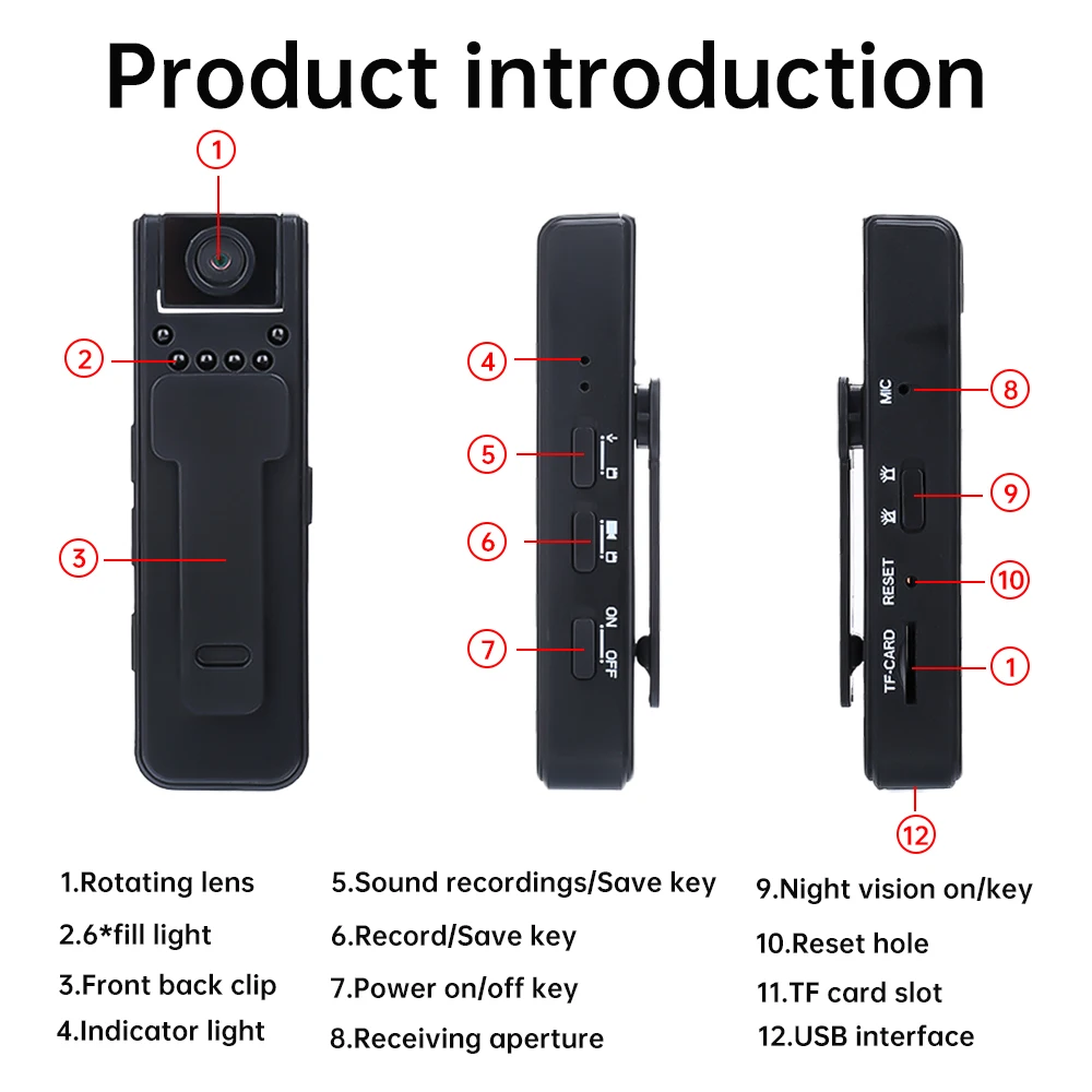 1080P HD Video Recorder Handheld Motion Camera Sports DV Night Vision Body Cam Mini Portable Camcorder Site Enforcement Recorder