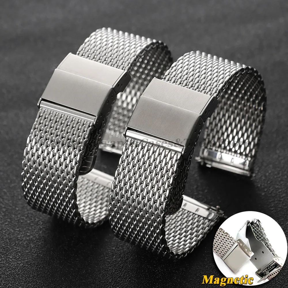 1,0 Mesh Milanese Uhrenarmband 20mm 22mm für Omega für Seiko für Rolex Poliertes mattes Edelstahlarmband Magnetschnalle Gürtel