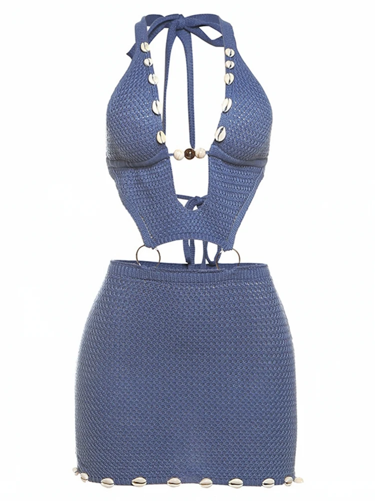 

Sexy Women Knit Beach Dress Hollow-Out V-Neck Sleeveless Bikini Cover-Ups Dress Holiday Dress 2026 Summer Swimwear Beach