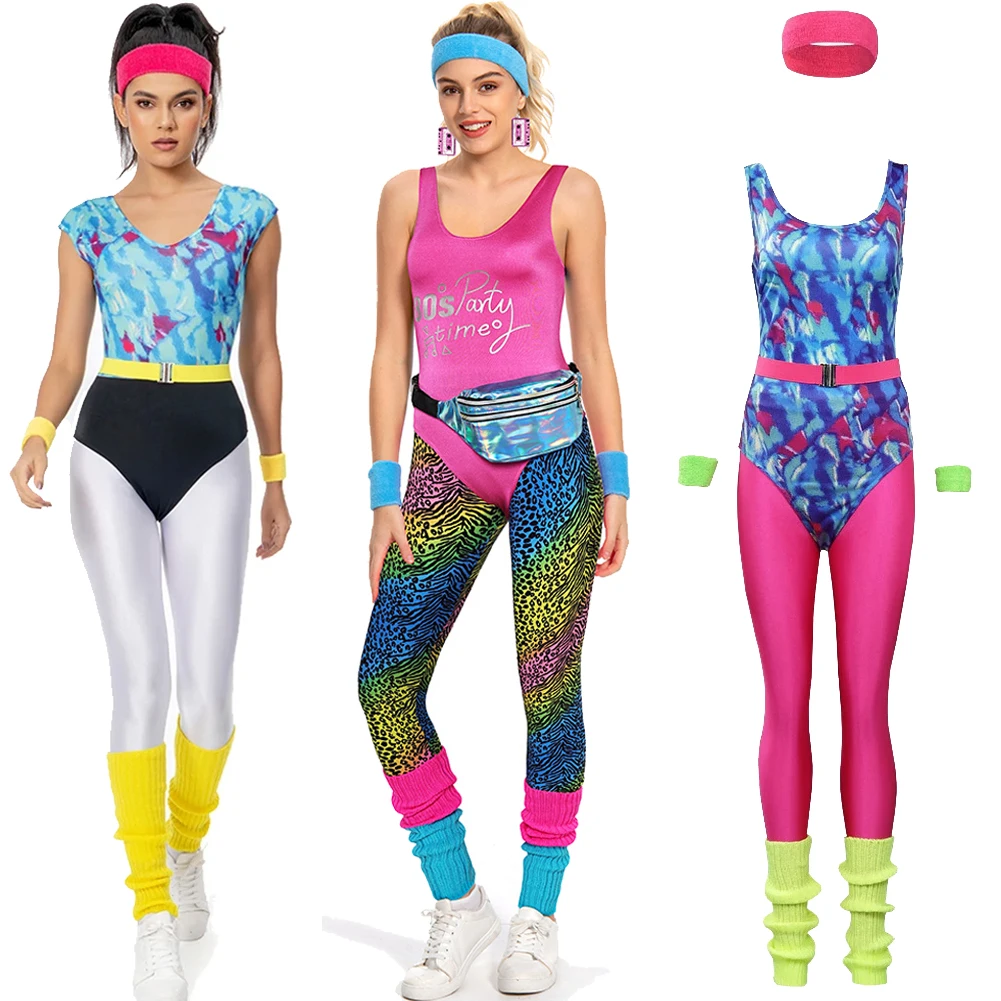 Retro Women 80s Bestie Cosplay Costume Printed patchwork Jumpsuit Halloween Carnival Party Birthday Suit For Female Male Adult