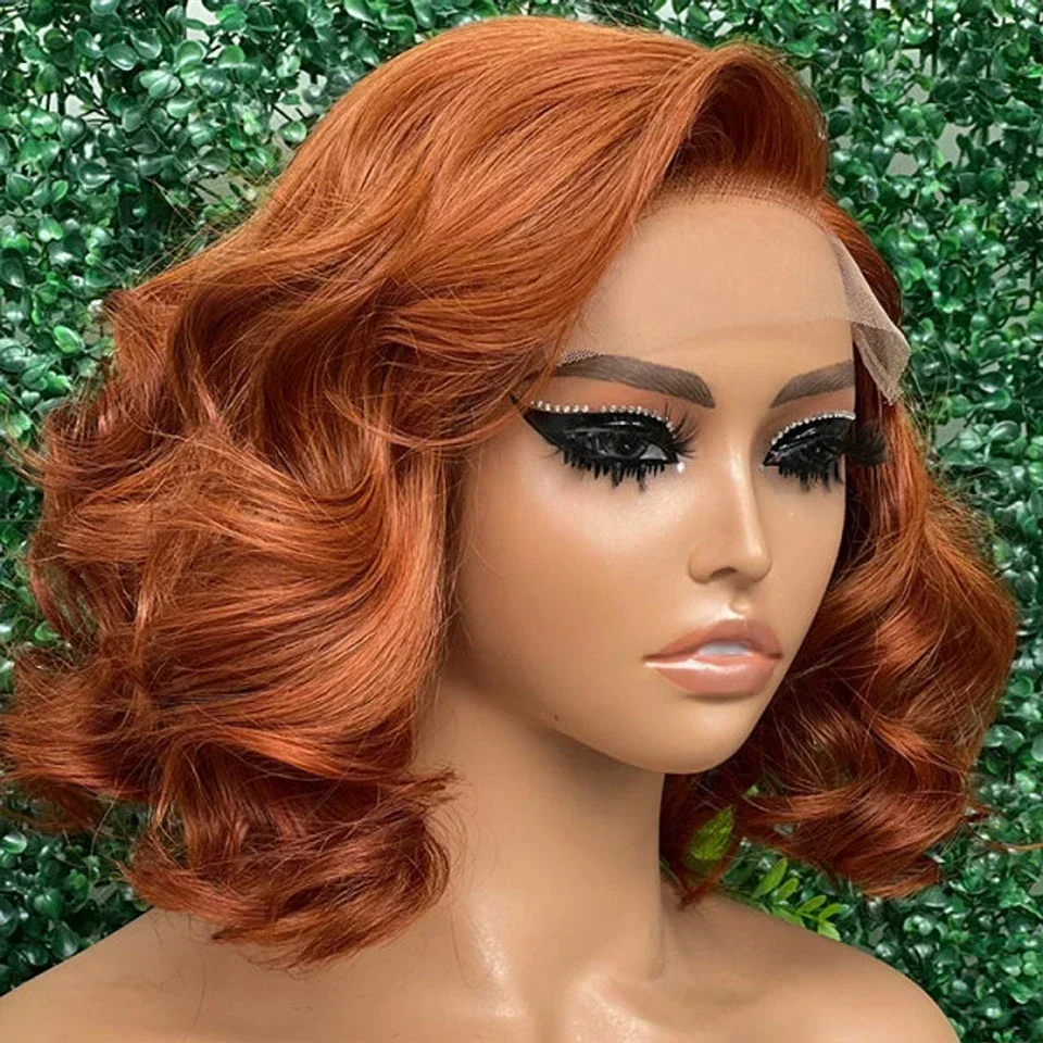 Ginger Orange Short Bob Human Hair Lace Frontal Wigs for Women Loose Wave Lace Wig Body Wave Brazilian Perruque Cheveux Humain