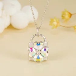 Anime Shugo Necklace Women Colorful Four-leaf Clover Lock Pendant Choker Fashion Jewelry Accessories Gift