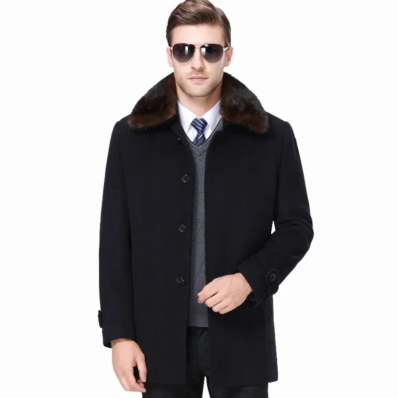 

Autumn Winter Jacket Mens Parkas Men Mink Fur Collar Detachable Inner 65% Wool Coat Men's Clothing Warm Abrigo De Hombre FCY4663