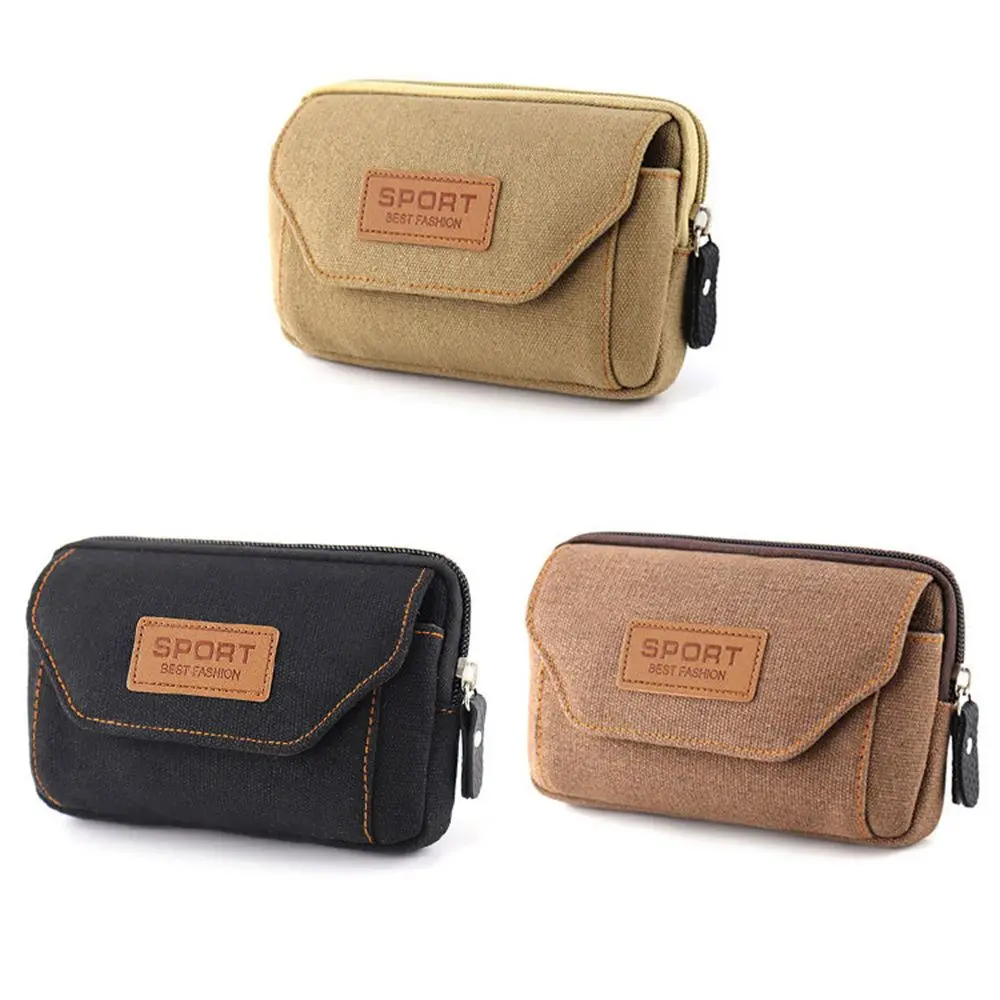 Canvas Camping Belt Waist Bag Men Phone Pouch EDC Molle Purse Mobile Phone Bag Cellphone Pouch Phone Wallet Case Phone Belt Bag