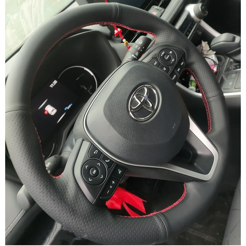 For Toyota Rav4 Wildlander RAV4 LE AWD GTQ6440 Black Artificial Leather Hand Sewn Car Steering Wheel Cover Car Accessories