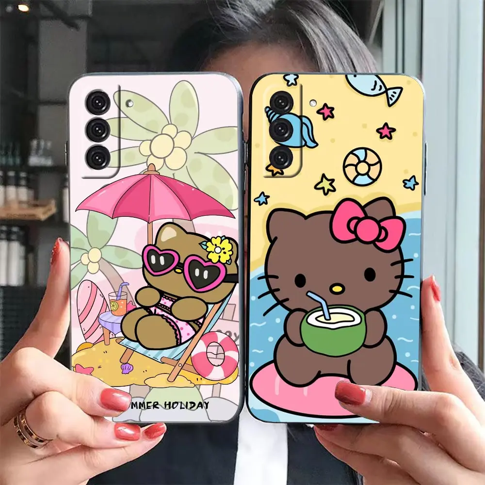 Beach Black Hello Kitty Phone Funda Case For Samsung Galaxy S23 S22 S21 S20 FE S10 S10E LITE S9 S8 PLUS ULTRA Case Capa Shell