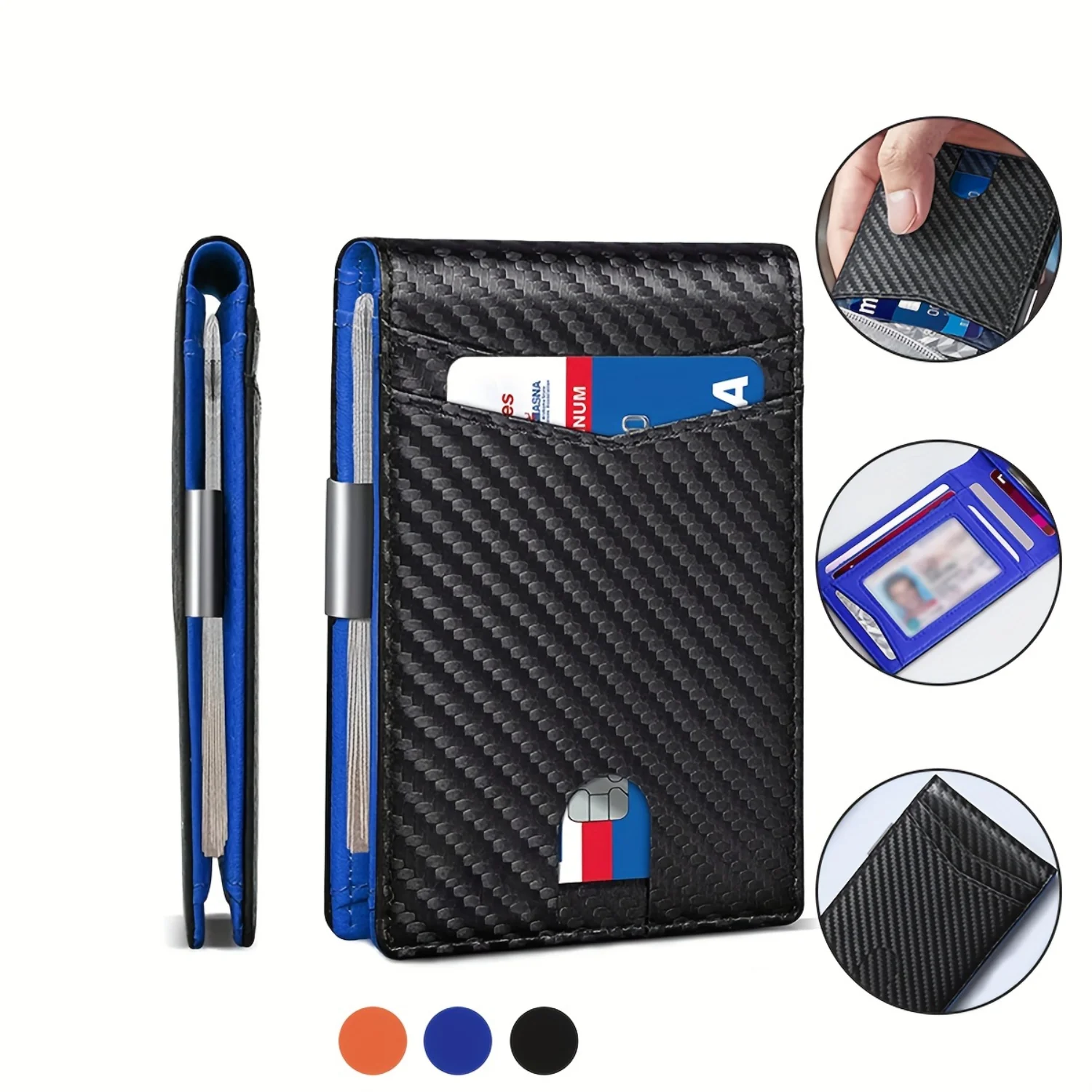 1pc Mens Carbon Fiber Portable Money Clip RFID Blocking Multi-Card Card Case Bifold Card Holder Coin Purse, Ideal Gift For Men T