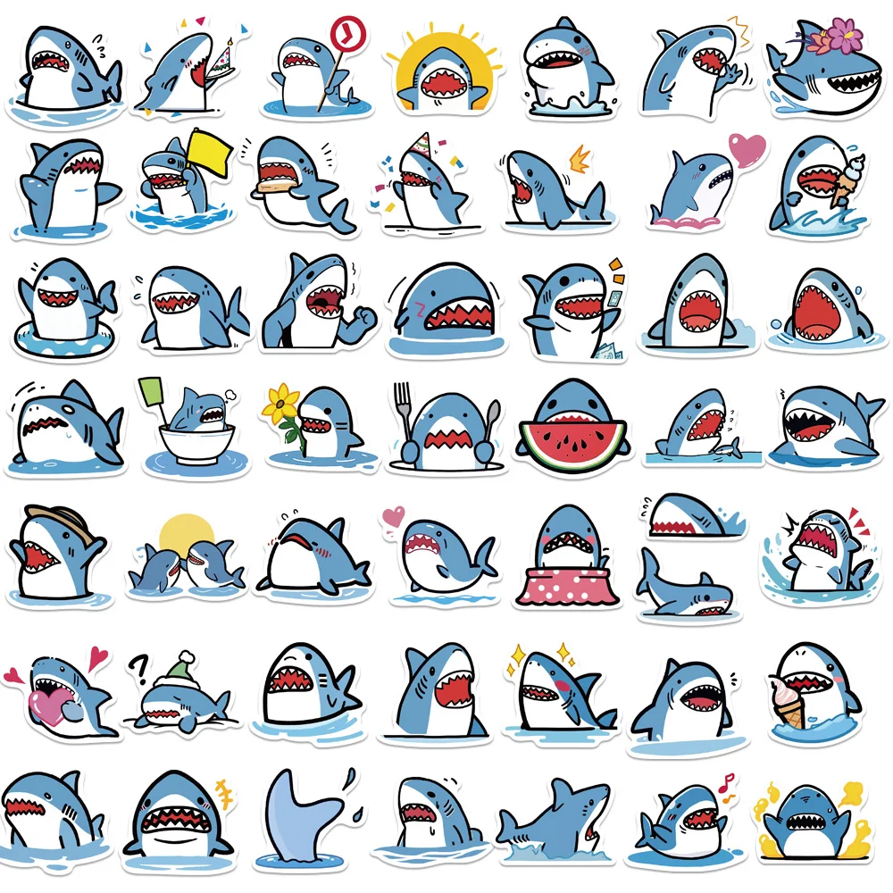 50Pcs Cartoon Fat Shark Cute Stickers DIY Phone Laptop Diary Guitar Helmet Suitcase Graffiti Waterproof Sticker Decals Kids Toys