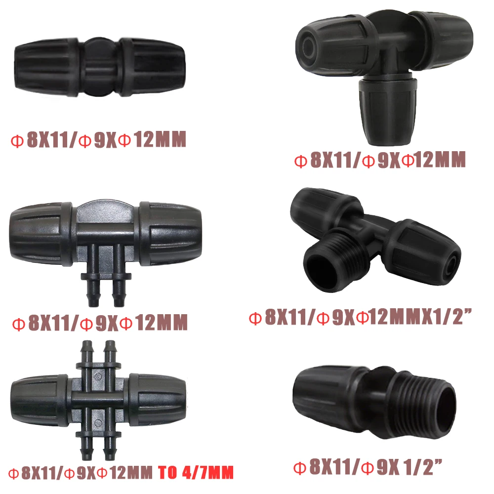 

Hose Barbed Connectors 2-Way / Tee /4-Way /6-Way To 8/11MM Threaded Agriculture Irrigation Connections Garden Hose 20PCS/10PCS