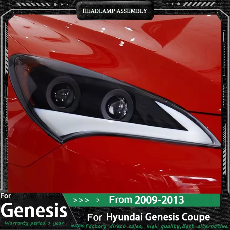 

New Car Headlights For Hyundai Rohens Coupe 2009 2010 2011-2012 2013 LED Angel Eye Projector Car Lamps Daytime Running Lights