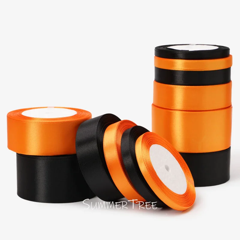 Satinband 22,8 Meter 6 mm 10 mm 15 mm 25 mm 38 mm 50 mm Geschenkpapier Schleife handgefertigt DIY Handwerk Halloween Weihnachten Hochzeit Party Deko – Detail 8