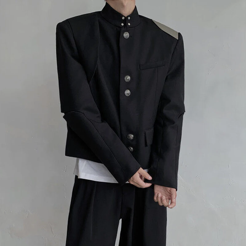 WTHT แฟชั่นผู้ชายโลหะไหล่กระเป๋า Blazer เสื้ออินเทรนด์สไตล์จีนเสื้อแจ็คเก็ตชาย 2025 ฤดูร้อน 2A0736