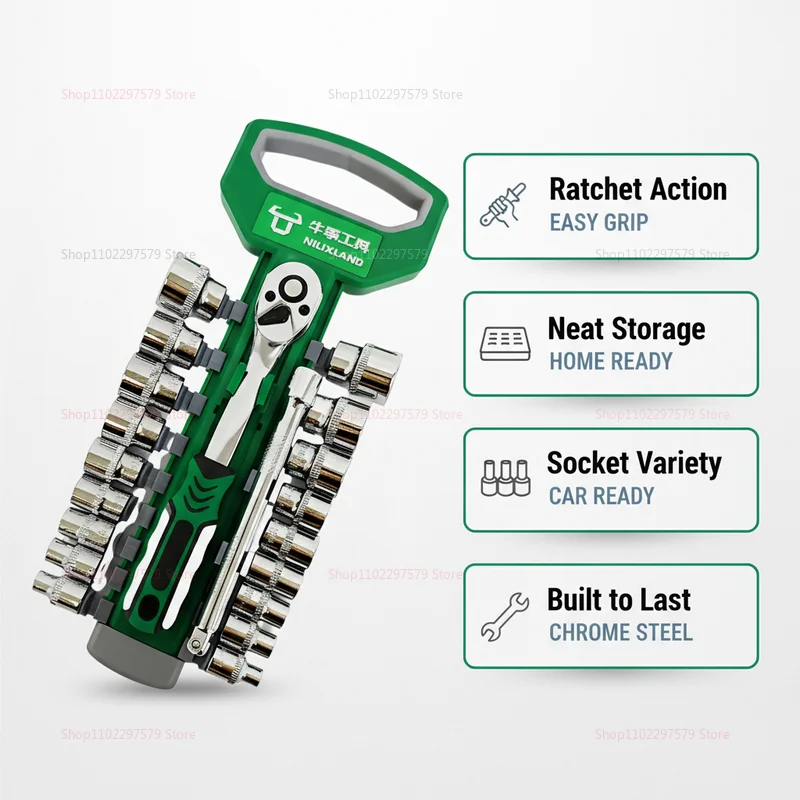 1/4 3/8 Inch Ratchet Socket Set for Auto Motorcycle Repair Hand Tools Spanner Head Kit for Automotive Mechanical Work Gear