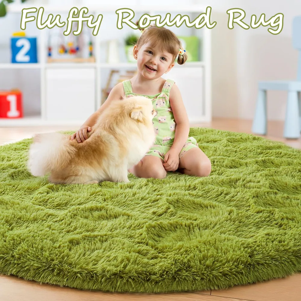 100/120CM Round Rug Small Fluffy Carpet for Bedroom Shaggy Circular Rug Cute Room Decoration for Bedroom Kids Room Nursery Room