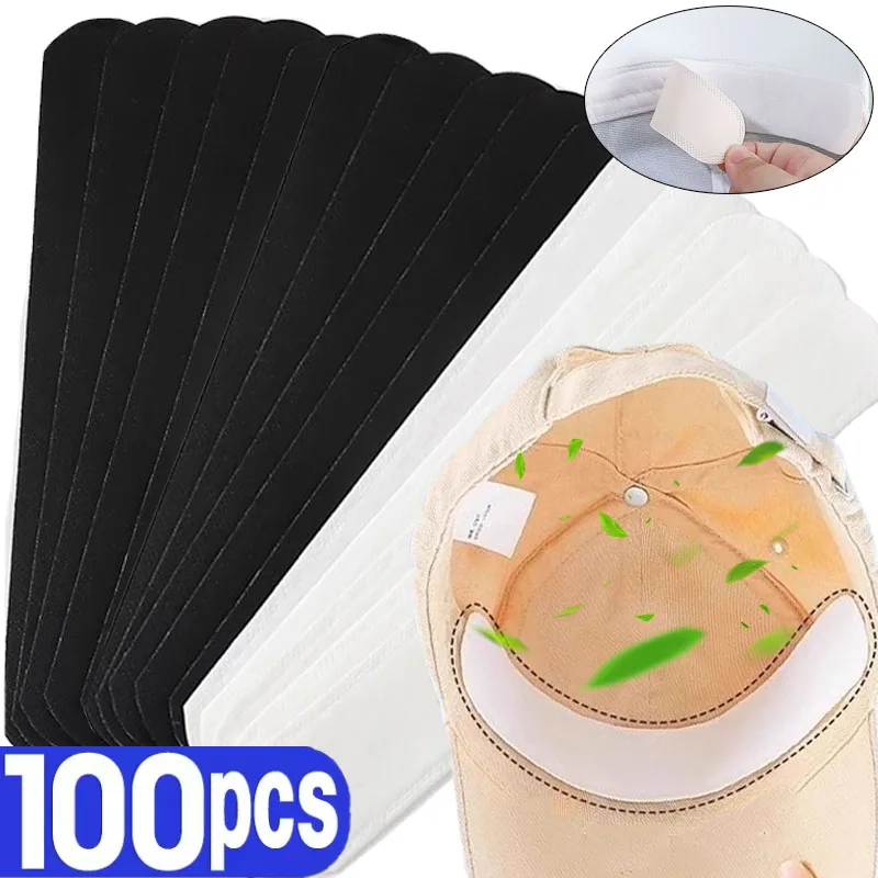 10/100pcs Hat Sweat Absorber Stickers Unisex Collars Anti-dirt Sports Belt Cap Rim Invisible White Hat Size Reducer Liner Pads