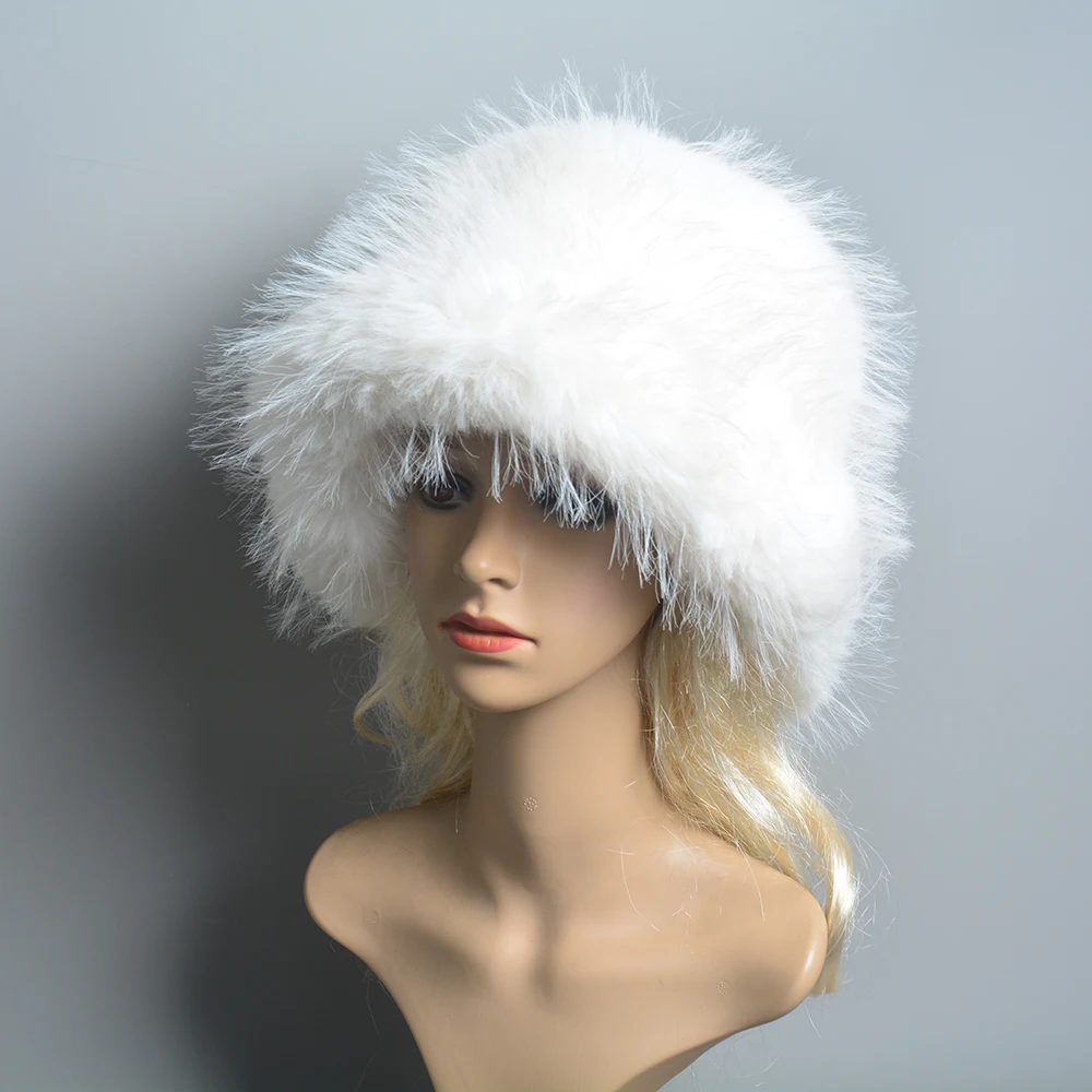 New Women Winter Luxury Knitted Faux Fur Bomber Hat Natural Warm Faux Fur Cap Girls Quality Soft 100% Genuine Faux Fur Hats