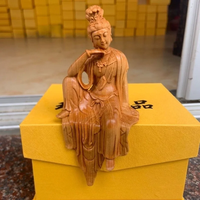 

Arborvitae Wood Carving Free Guanyin Bodhisattva Meditation Decoration Money Drawing and Luck Changing Traditional Craft Carving