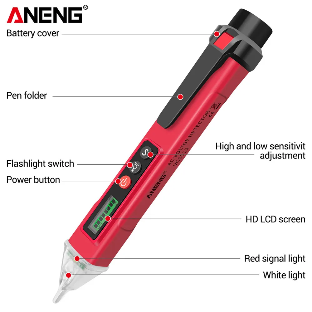 Smart Induction Tester ANENG VC1010 12-1000V AC/DC Voltage Detectors Non-Contact Induction Find Breakpoint Detection Tools ﻿Pen
