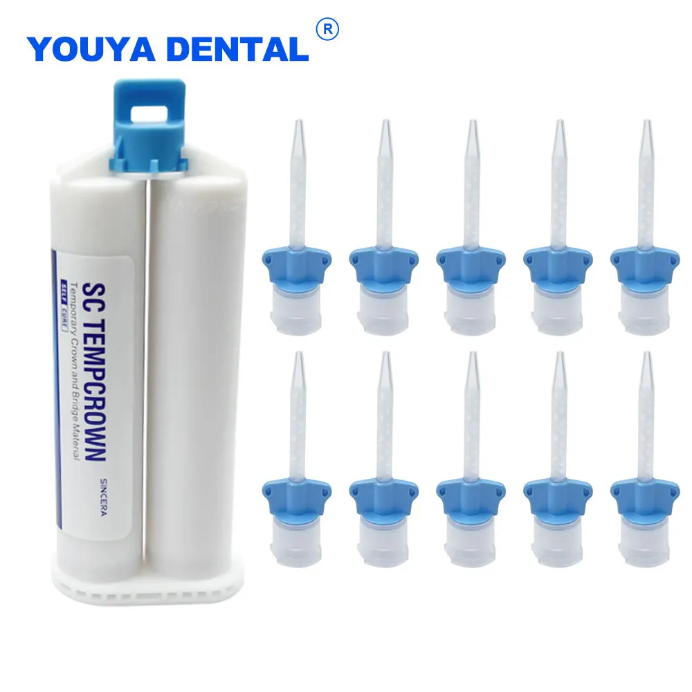 Dental Temporary Crown and Bridge Material 50ml Resin Self Curing Temp Composite Mixing Tips Impression Mixing Gun 1:1 Dentistry