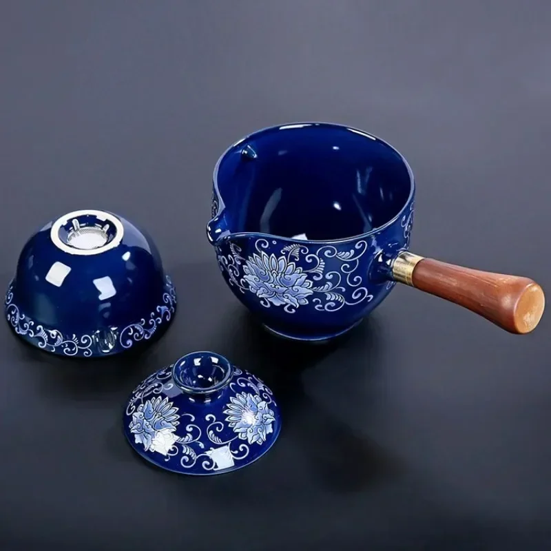 New Style 360 Rotation Tea Maker Automatic Single Pot Teapot For Tea Ceramic Glass Teapot Chinese Gongfu Tea Pot