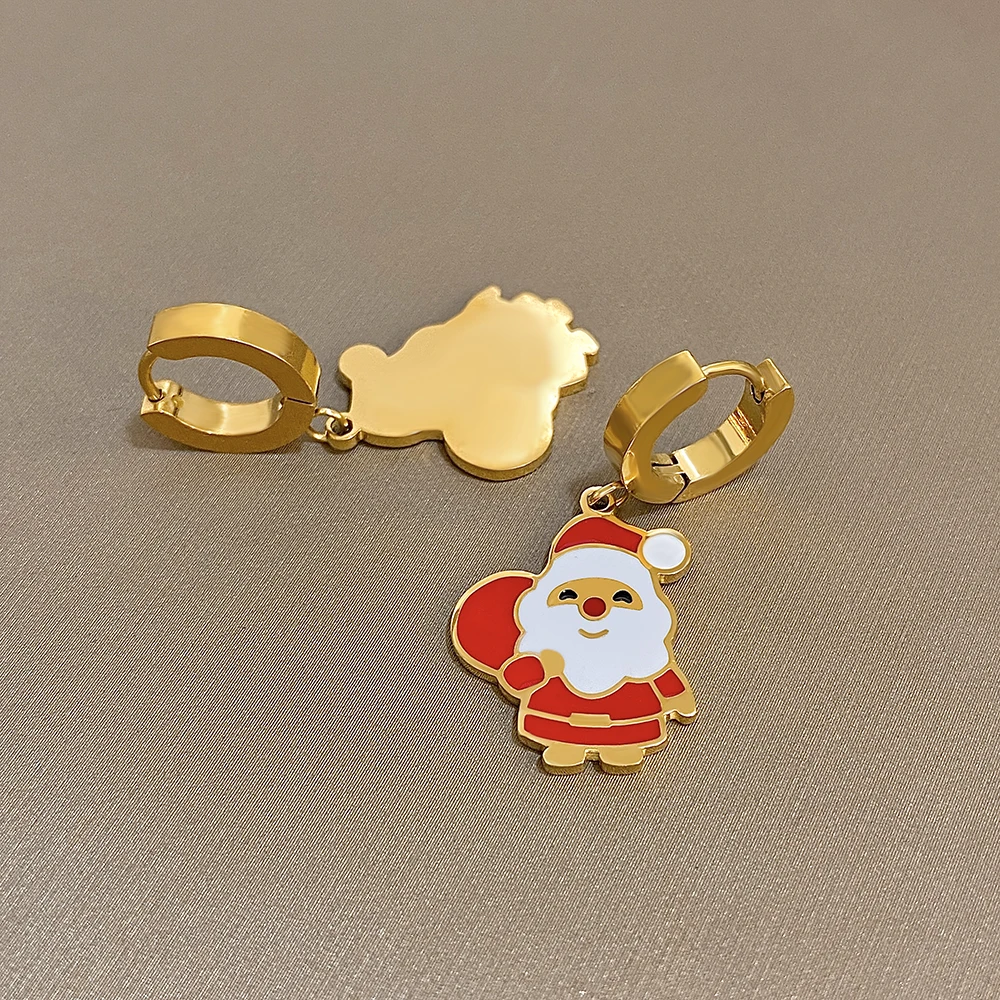 Greatera Father Christmas Cute Earrings Fashion Personality European American Stainless Steel Plated Gold Cartoon Design Jewelry