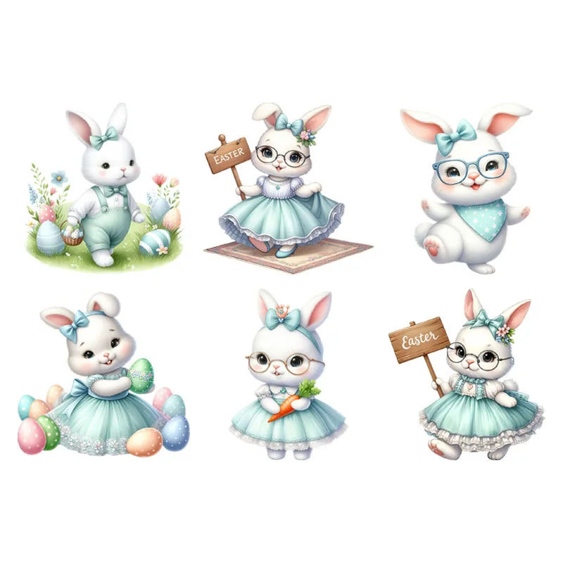 

Dance Rabbit Series flower Patches for Clothes Easter Heat Transfer Thermal Stickers DIY KidsT-shirt Iron on for Women Appliqued