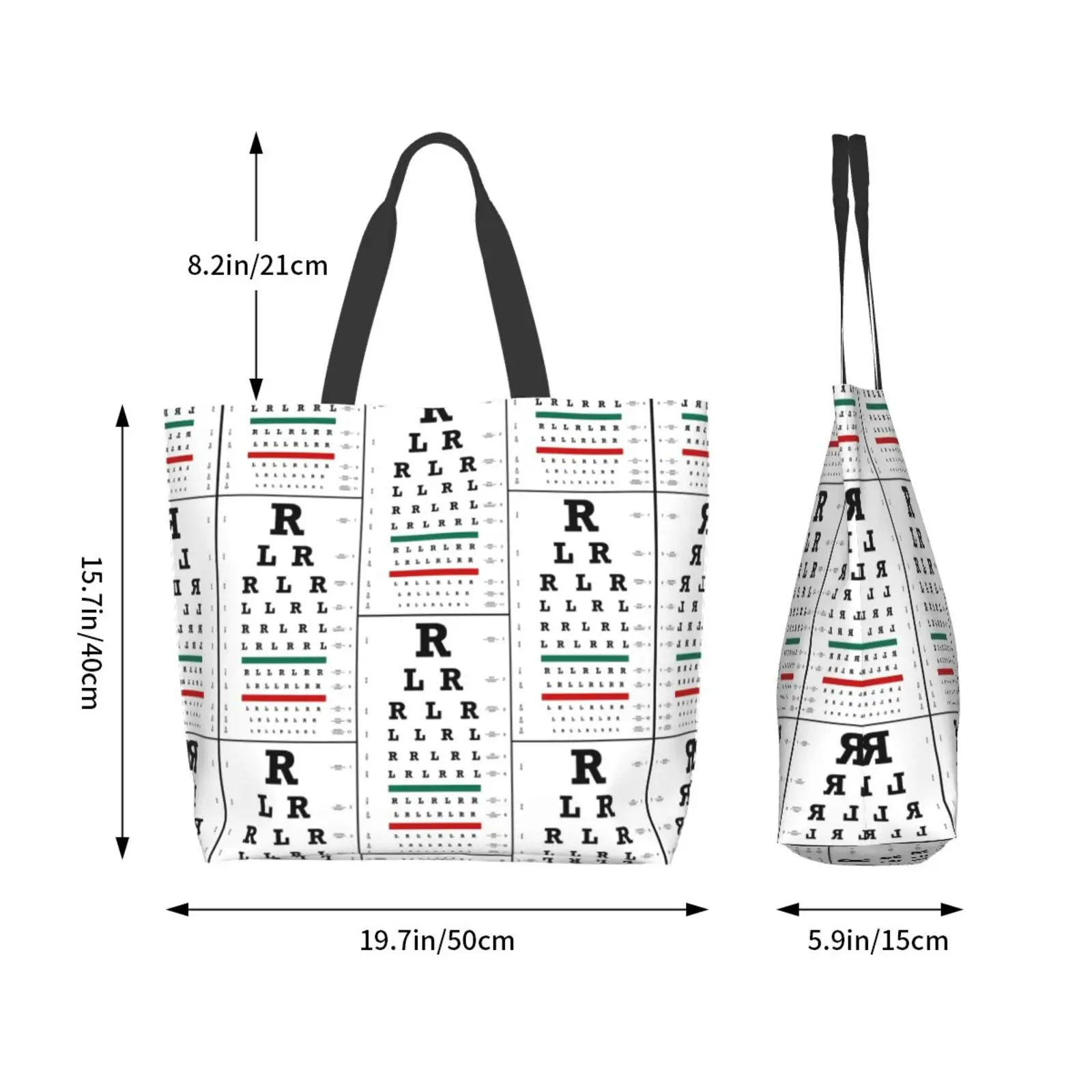 Black Snellen Chart Shoulder Bag Vision Test Optical Optics Eye Test Medicine Glasses Ladies Handbag Tote Bag Reusable Large Bag