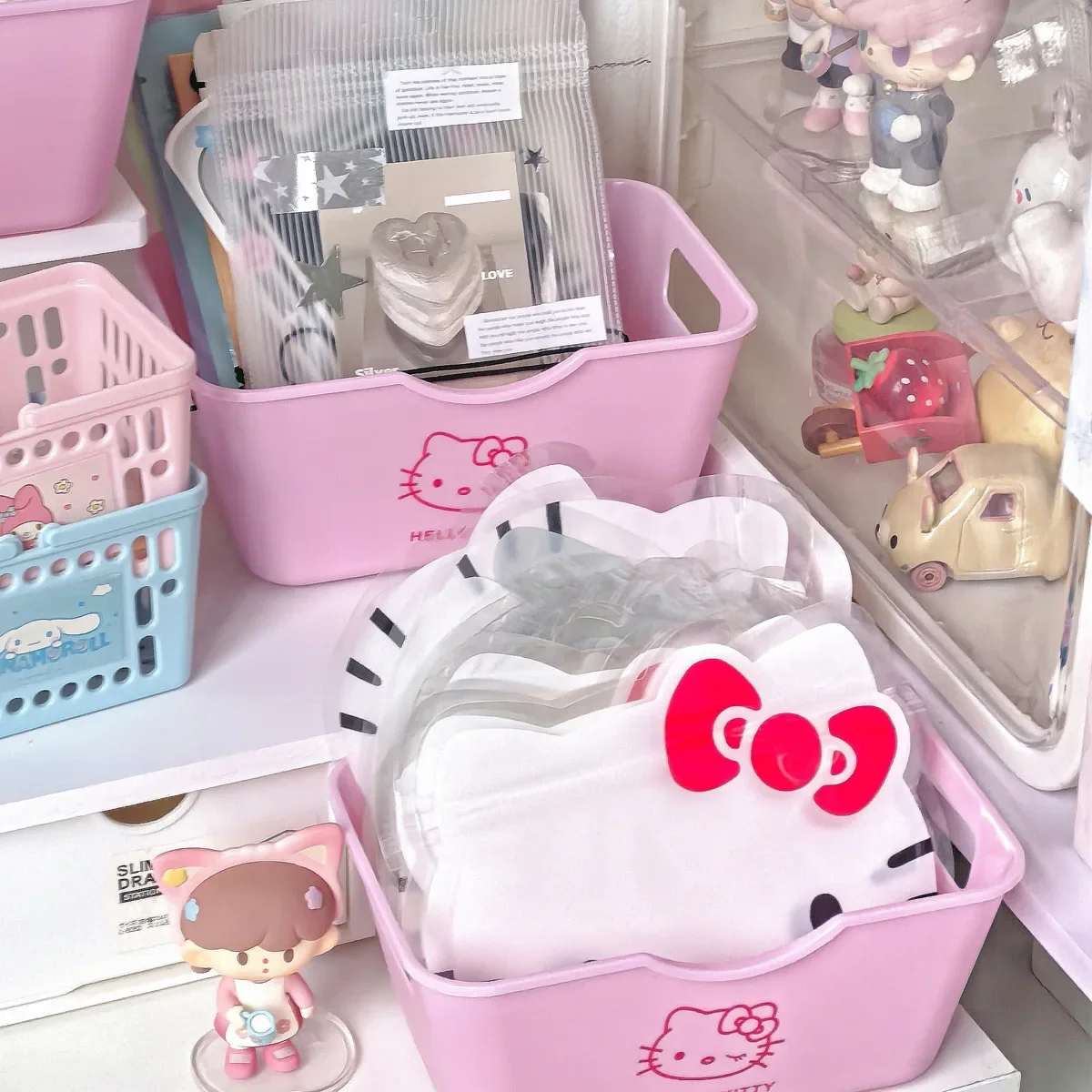 Hello Kitty 2/4Pcs Plastic Organizer Set Desktop Storage Box for Cosmetics Stationery Kawaii Home Office Bathroom Accessories view 3