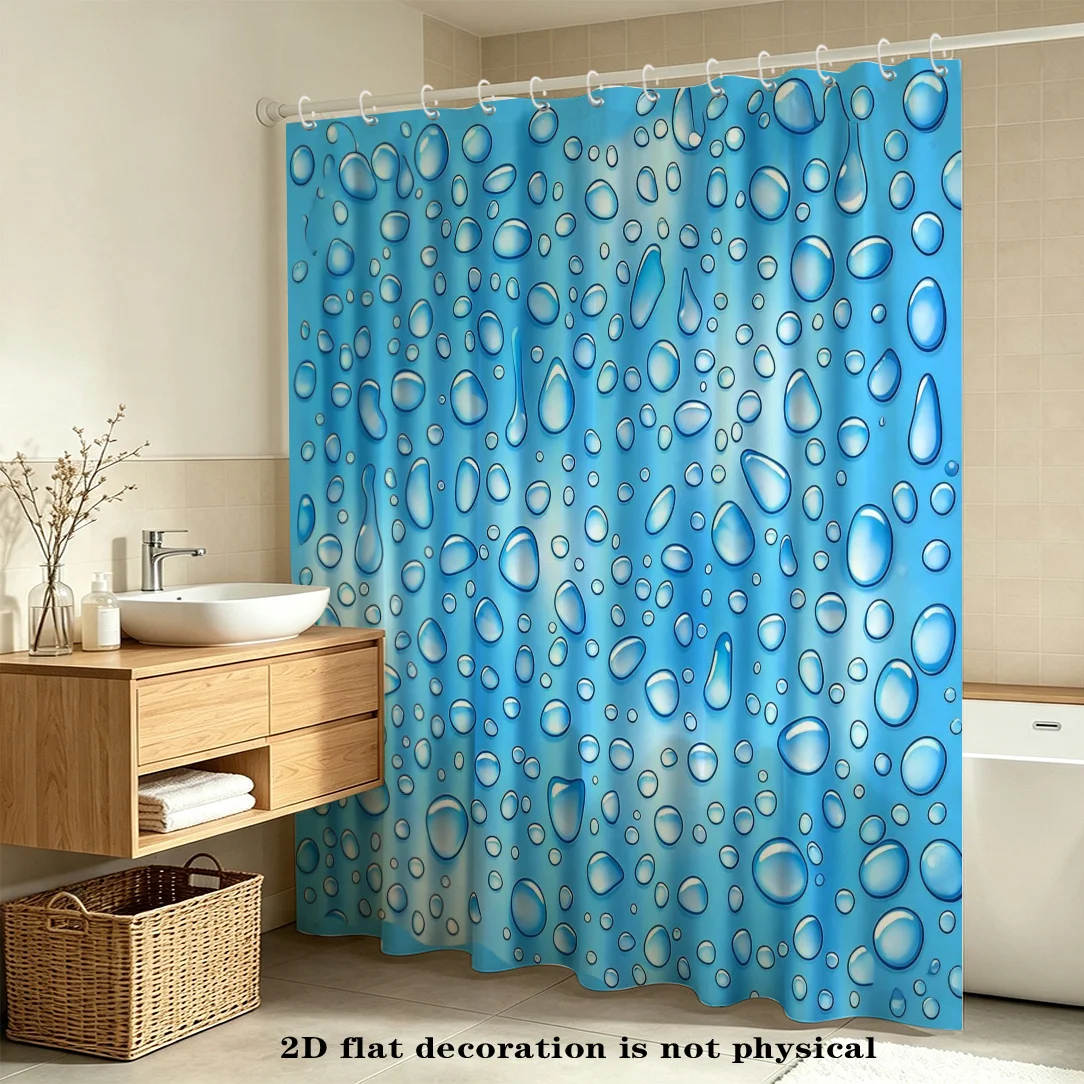 Luxurious Blue Water Drops Shower Curtain Waterproof Bathroom Shower Liner Modern Oceanic Dripping Design Decoration for Home De