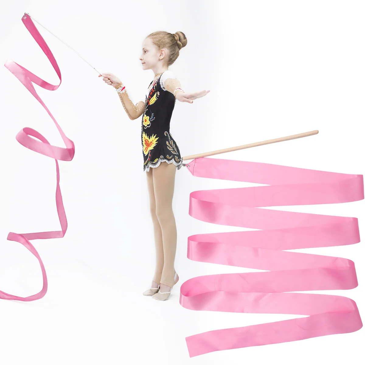 

2pcs 4M Colorful Rhythmic Gymnastics Ribbon Dance Streamer For Kids Chinese Oriental Exercise Color Guard
