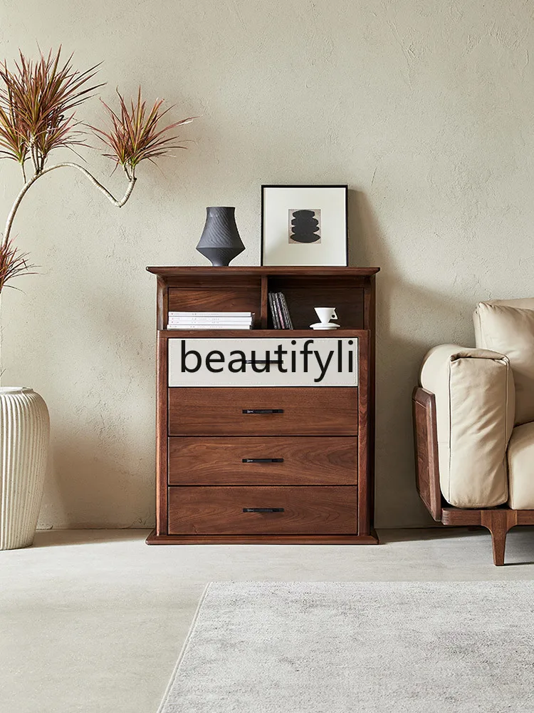 

North American black walnut chest living room light luxury solid wood side cabinet storage locker