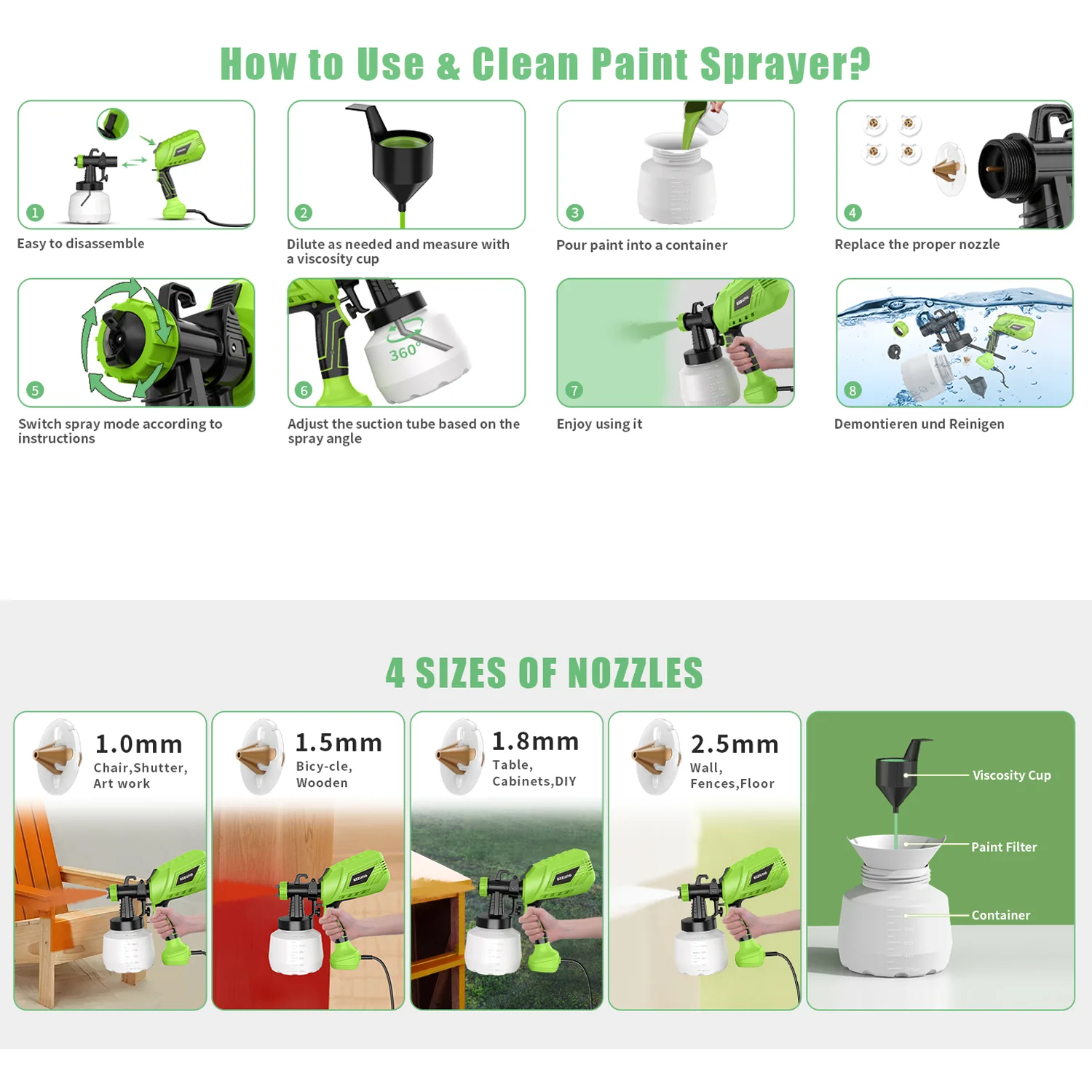 550W HVLP Electric Spray Gun Paint Sprayer Machine Gift Of 4 Nozzles Of Different Sizes 1200ml Capacity Tools For Construction