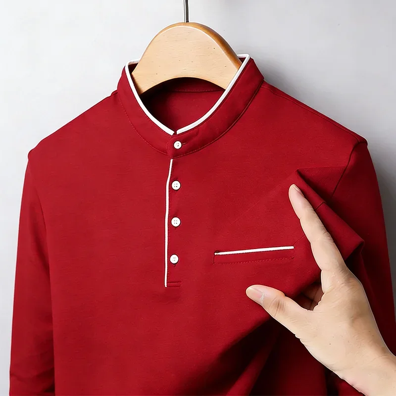 Camicia da Uomo con Collo alla Coreana, Maniche Lunghe, Vestibilità Regolare, Casual, Morbida, Traspirante, Alla Moda, Trendy, per Uso Quotidiano e Business