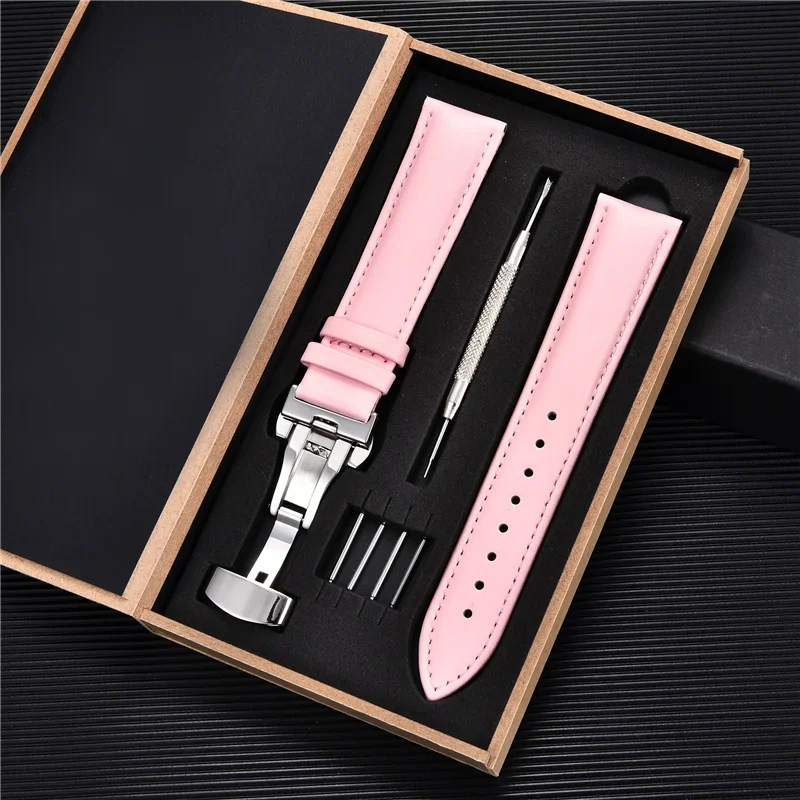 Genuine Leather Watchbands 16mm 18mm 20mm 22mm 24mm Universal Watch Butterfly Buckle Band Steel Buckle Strap Watch Band With Box