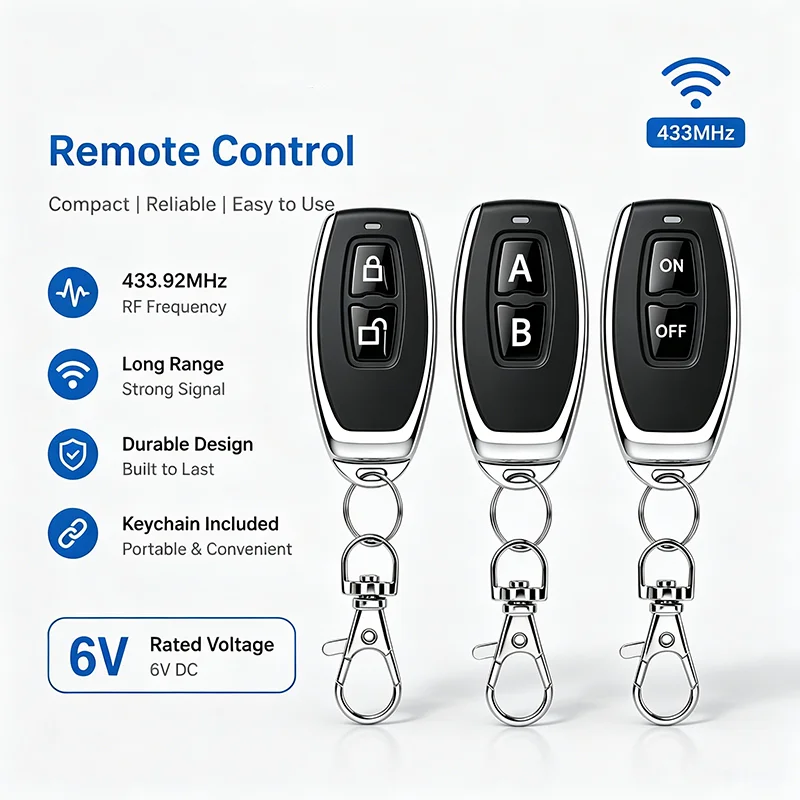 Metal 2-Button 433MHz Remote Control for Rolling Shutter Garage Door - Durable Wireless Key Fob