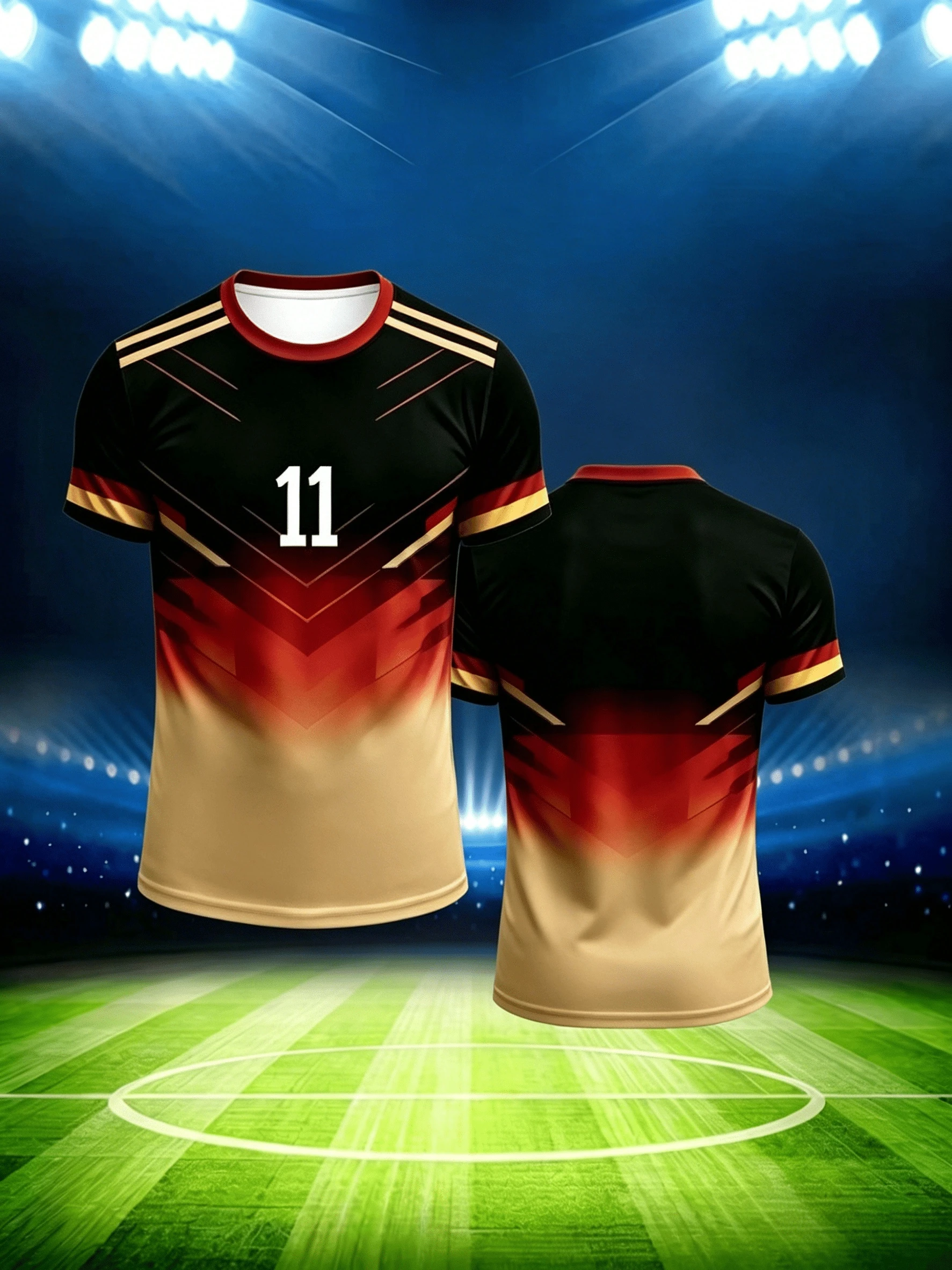Men's gradient soccer ball print short-sleeved T-shirt with number 11 print, breathable and comfortable sports top.