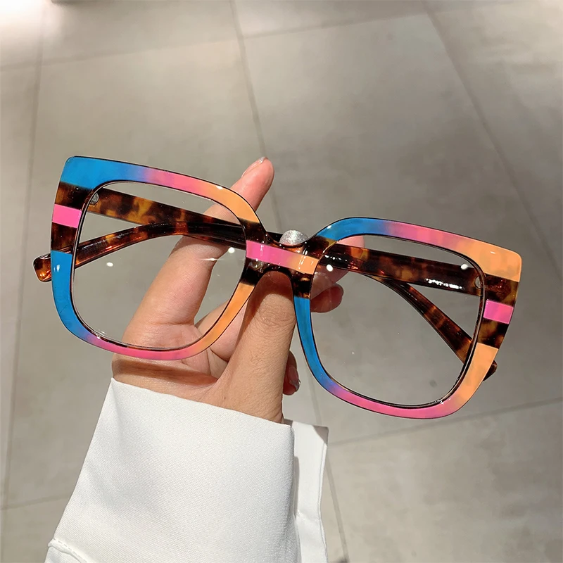 KAMMPT Oversized Square Eyeglasses Frames 2024 New in Brand Design Spectacles Ins Trendy Vintage Multicolor Rim Women Eyewear