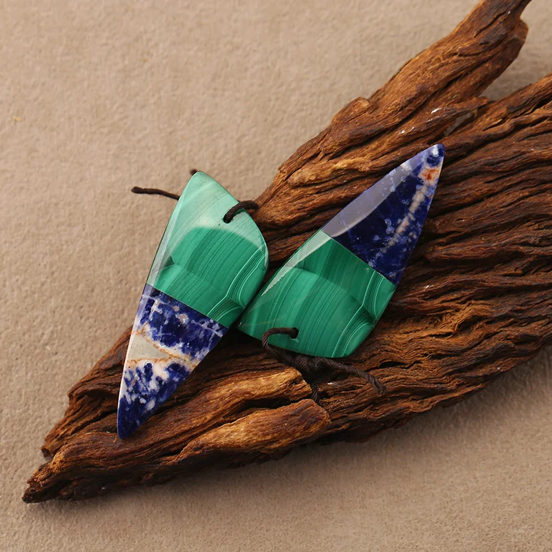 Natural Combination of malachite and jasper Earrings Beads for Jewelry Making, Handmade Natural stones beads 46*18*5mm 15.6g