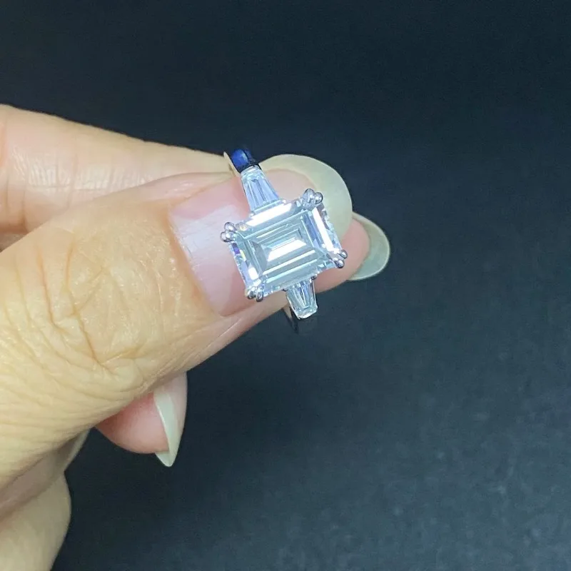 RUIF New Classic S925 Silver 3.0ct Emerald Cutting White Simulated Diamond Engagement Wedding Ring Fashion Jewelry Women