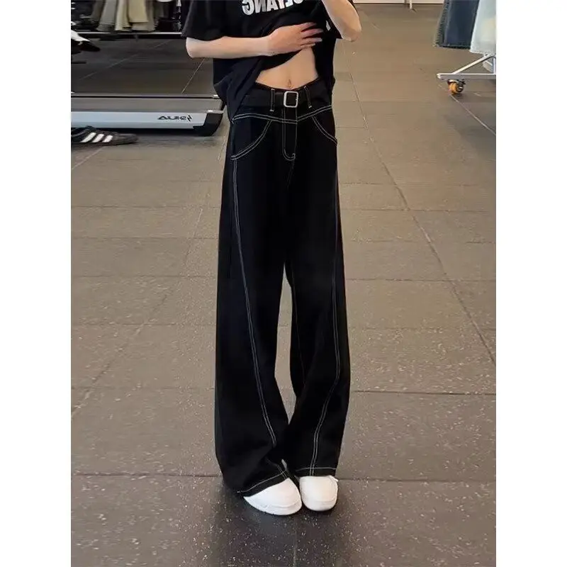 

Женские джинсы с высокой талией, широкими штанинами и прямым кроем, с эффектом похудения, из денима, синие, весна-осень 2025, новинка, свободный крой, модные