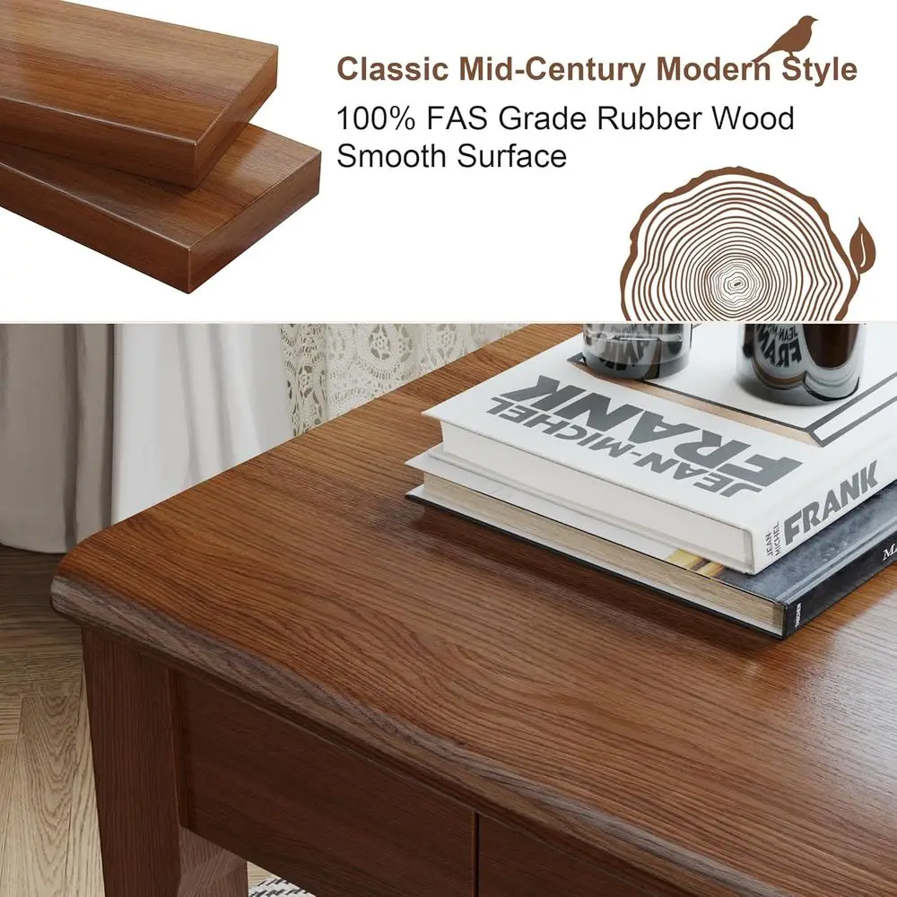 مكتب خشب مطاطي حديث من خشب الجوز مقاس 32 × 16 في منتصف القرن مع أدراج للمساحات الصغيرة #5